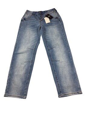 Flamingals High-Waisted Straight barrel Fit Distressed Blue Denim Jeans (J604)